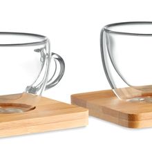 Juego Tazas Doble Pared y Bambú 90ml Transparente