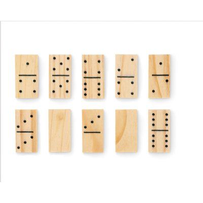 Juego de dominó de madera y cartas recicladas