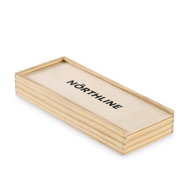 Juego de dominó de madera y cartas recicladas