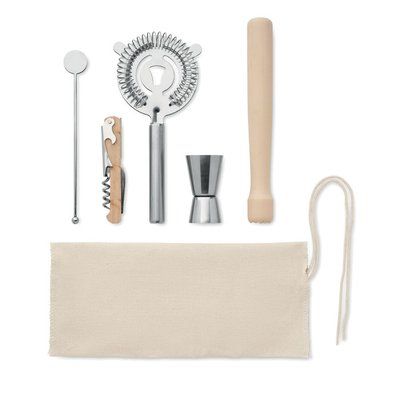 Kit de cóctel 5 piezas con bolsa algodón Beig
