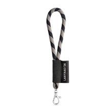 Lanyard corto con mosquetón banda elástica y etiqueta Negro/Gris