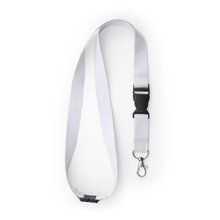 Lanyard de poliéster con mosquetón y hebilla Blanco