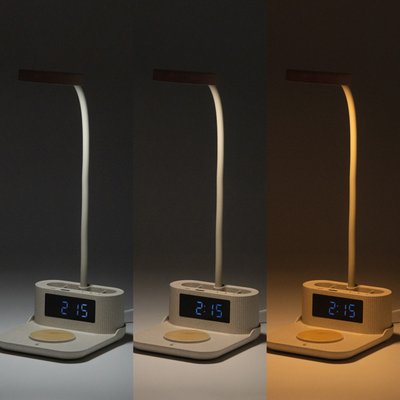 Lámpara con cargador inalámbrico y reloj