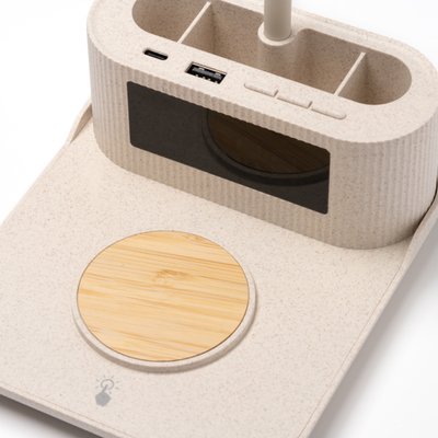 Lámpara con cargador inalámbrico y reloj
