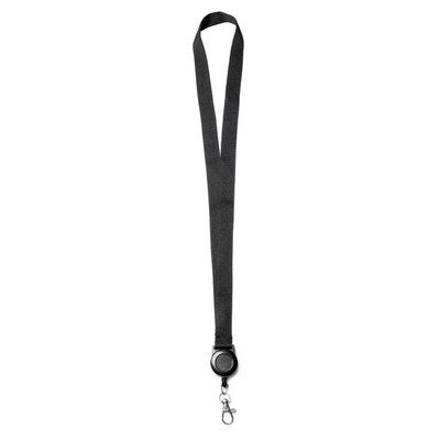 Lanyard con accesorio retráctil y mosquetón Negro