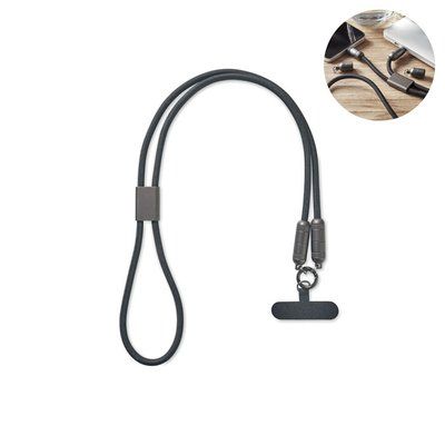 Lanyard con cable cargador móvil tipo C Negro