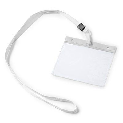 Lanyard con mosquetón e identificador PVC Blanco