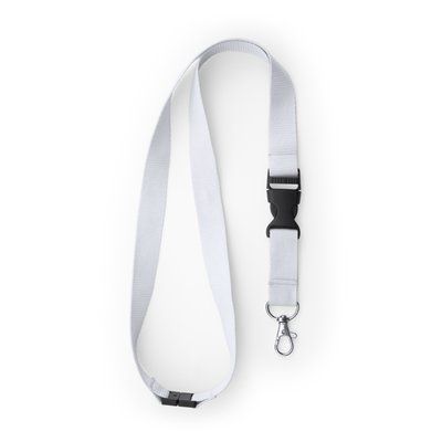 Lanyard de poliéster con mosquetón y hebilla Blanco