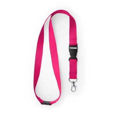 Lanyard de poliéster con mosquetón y hebilla Fucsia
