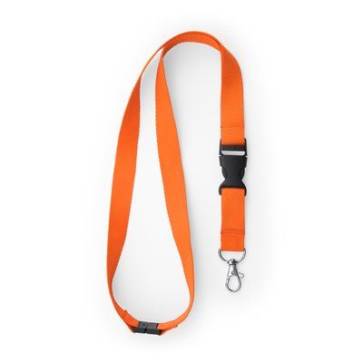 Lanyard de poliéster con mosquetón y hebilla Naranja