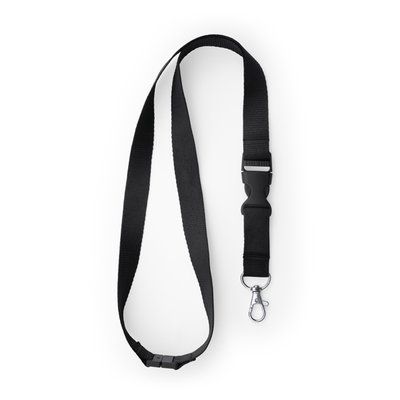 Lanyard de poliéster con mosquetón y hebilla Negro Talla Única Adulto