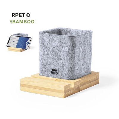 Lapicero fieltro RPET y soporte Móvil Bambú