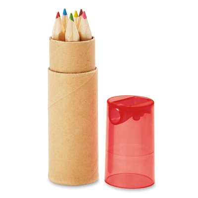 Lápices de Color en Tubo con Sacapuntas Rojo Transparente