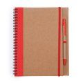 Libreta con tapa rígida, espiral y bolígrafo Rojo