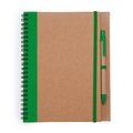 Libreta con tapa rígida, espiral y bolígrafo Verde Helecho
