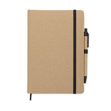 Libreta A5 tapa de cartón y bolígrafo Negro