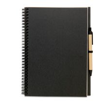 Libreta de papel reciclado con bolígrafo biodegradable 26x19 cm Negro