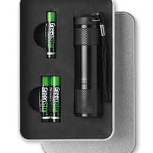 Linterna led aluminio en caja de metal Negro