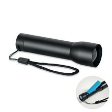 Linterna recargable de aluminio con zoom Negro