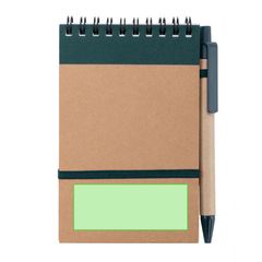 Libreta ecológica y boli de cartón reciclado 9,7x14,4 cm | Centrado, bajo del elástico | 75 x 30