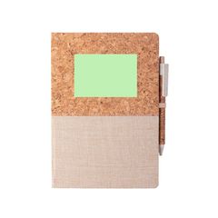 Libreta ecológica de algodón y corcho con bolígrafo 14,5x22 cm | Centrado parte arriba | 80 x 60