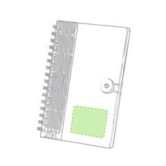 Libreta ecológica con tapas de cartón reciclado y cierre elástico 15,7x21,5 cm | En la parte inferior de la portada | 60 x 50