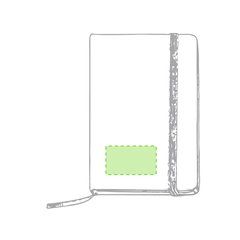 Libreta rígida blanca y cierre elástico de varios colores 14,7 x 21 cm | Parte inferior de la portada | 100 x 40