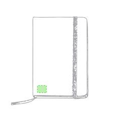 Libreta rígida blanca y cierre elástico de varios colores 14,7 x 21 cm | En la portada | 20 x 25