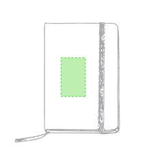 Libreta rígida blanca y cierre elástico de varios colores 14,7 x 21 cm | En la portada | 50 x 100