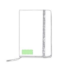 Libreta rígida blanca y cierre elástico de varios colores 14,7 x 21 cm | En la portada | 50 x 20