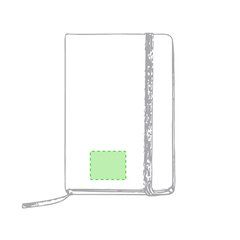 Libreta rígida blanca y cierre elástico de varios colores 14,7 x 21 cm | En la portada | 50 x 50