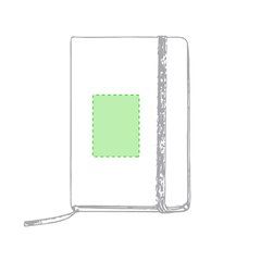 Libreta rígida blanca y cierre elástico de varios colores 14,7 x 21 cm | En la portada | 80 x 120