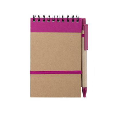 Libreta ecológica y boli de cartón reciclado 9,7x14,4 cm Fucsi