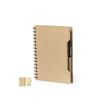 Libreta reciclada con notas adhesivas y bolígrafo