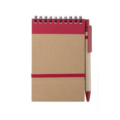 Libreta ecológica y boli de cartón reciclado 9,7x14,4 cm Roj
