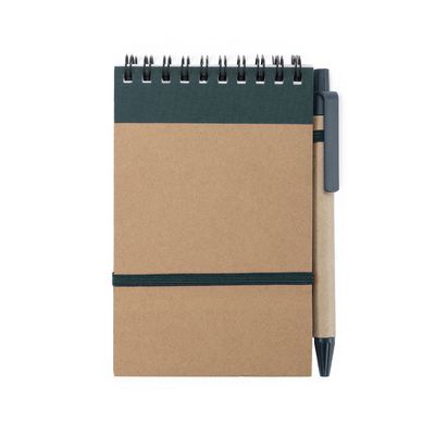 Libreta ecológica y boli de cartón reciclado 9,7x14,4 cm Ver