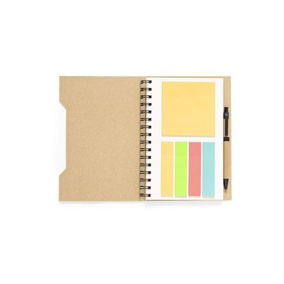 Libreta reciclada con notas adhesivas y bolígrafo