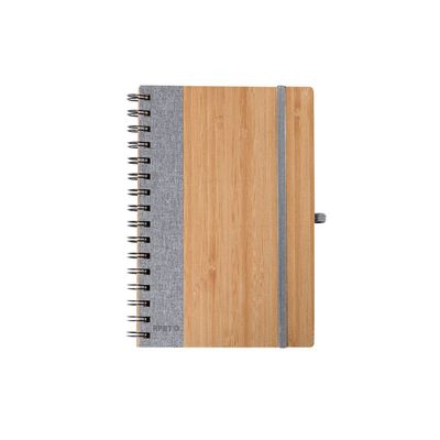 Libreta de bambú con anillas y cierre elástico Gri