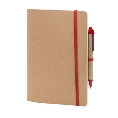 Libreta A5 Cartón 60 Hojas y Bolígrafo Rojo