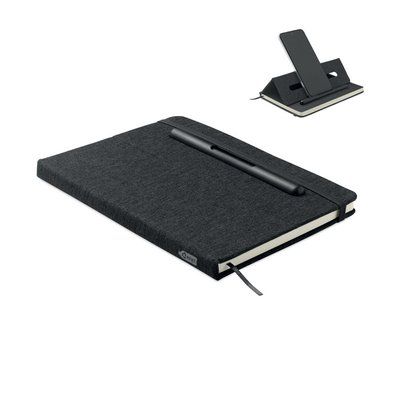Libreta A5 con soporte para teléfono Negro