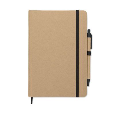 Libreta A5 tapa de cartón y bolígrafo Negro