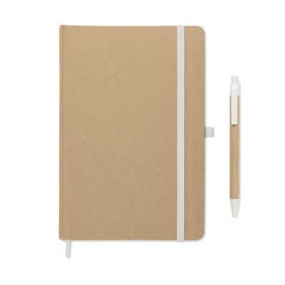 Libreta A5 tapa de cartón y bolígrafo