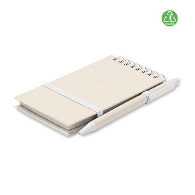 Libreta A6 Reciclada con Boli a juego Blanco