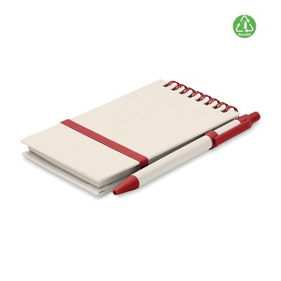 Libreta A6 Reciclada con Boli a juego Rojo