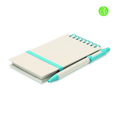 Libreta A6 Reciclada con Boli a juego Turquesa