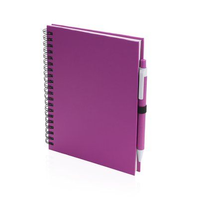 Libreta de anillas ecológica con boli de cartón reciclado 15x18,2 cm Fucsi