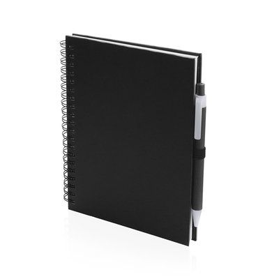 Libreta de anillas ecológica con boli de cartón reciclado 15x18,2 cm Neg