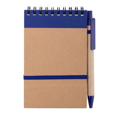 Libreta ecológica y boli de cartón reciclado 9,7x14,4 cm Azul