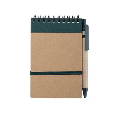 Libreta ecológica y boli de cartón reciclado 9,7x14,4 cm Ver