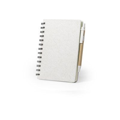 Libreta ecológica con tapas en caña de trigo y bolígrafo 13,5x17,9 cm Natural